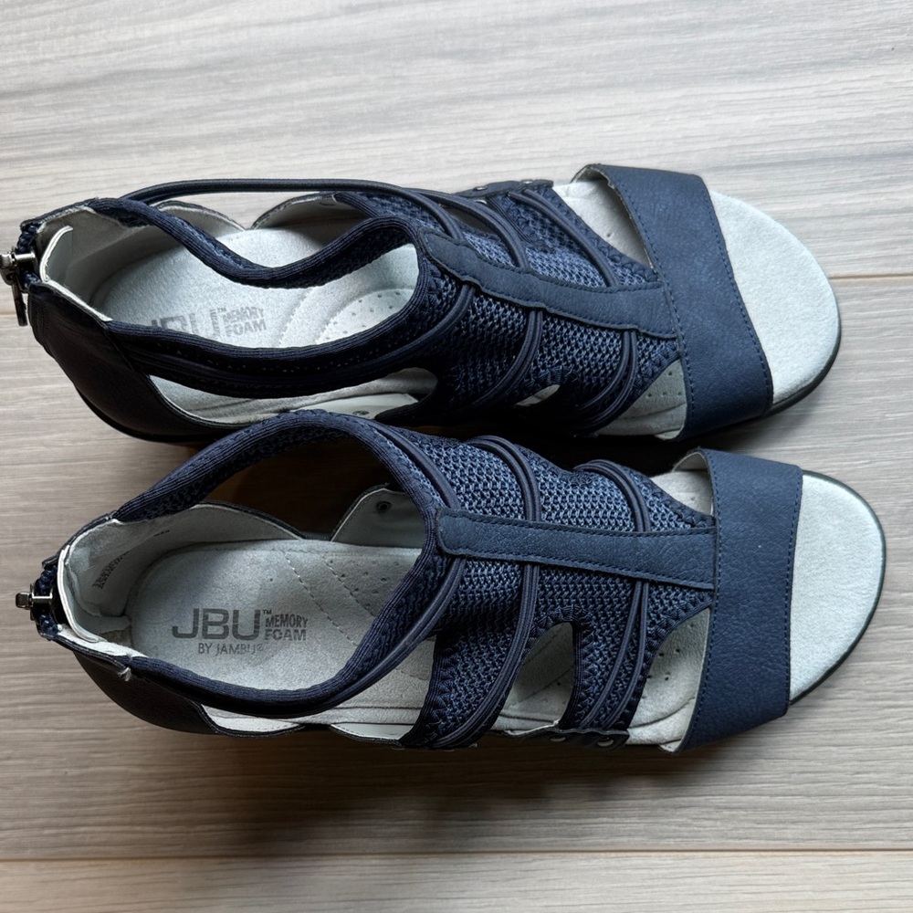 JBU Navy Strappy Memory Foam Sandals